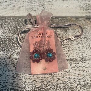 Tarina Tarantino Purple and Turquoise Flower Earrings Large Crystal New